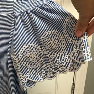 Striped eyelet off the shoulder tee